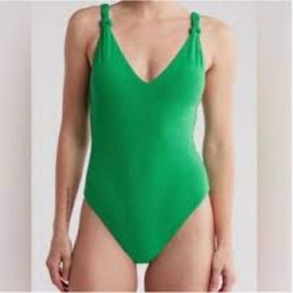 Sanctuary Kelly Green Terry Cloth One Piece Swimsuit V Neck Ruched Straps XL